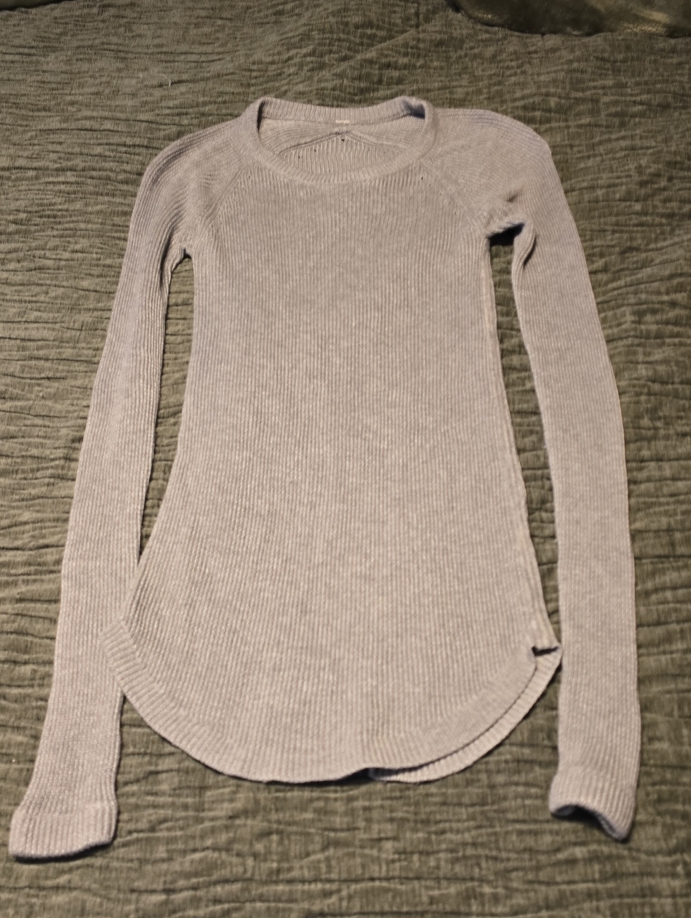 Ribbed Long-Sleeve Crewneck Sweater - Light Gray New Size 6